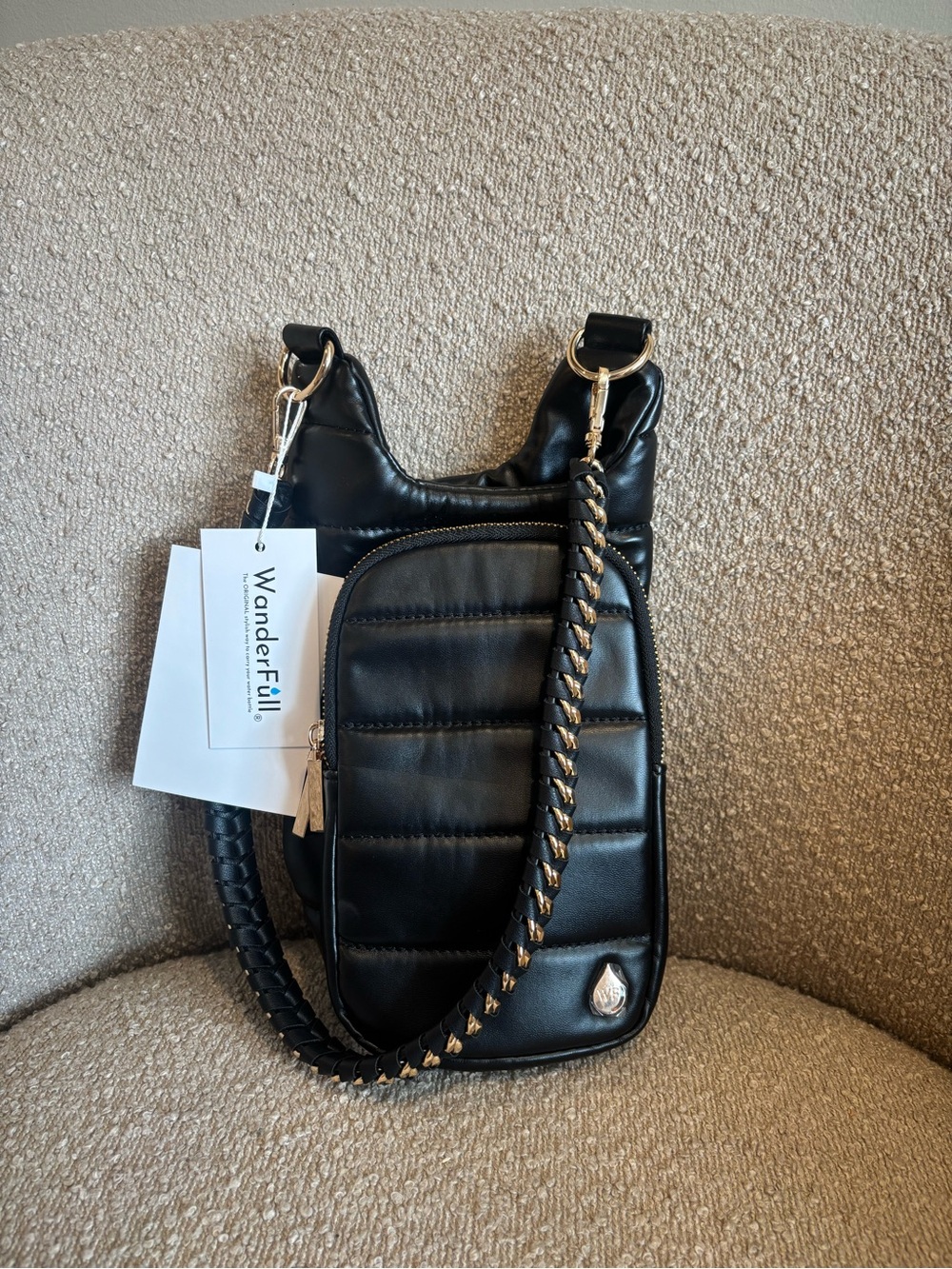 Wanderfull Black Quilted Crossbody Bag with Chain Strap. NWT!
